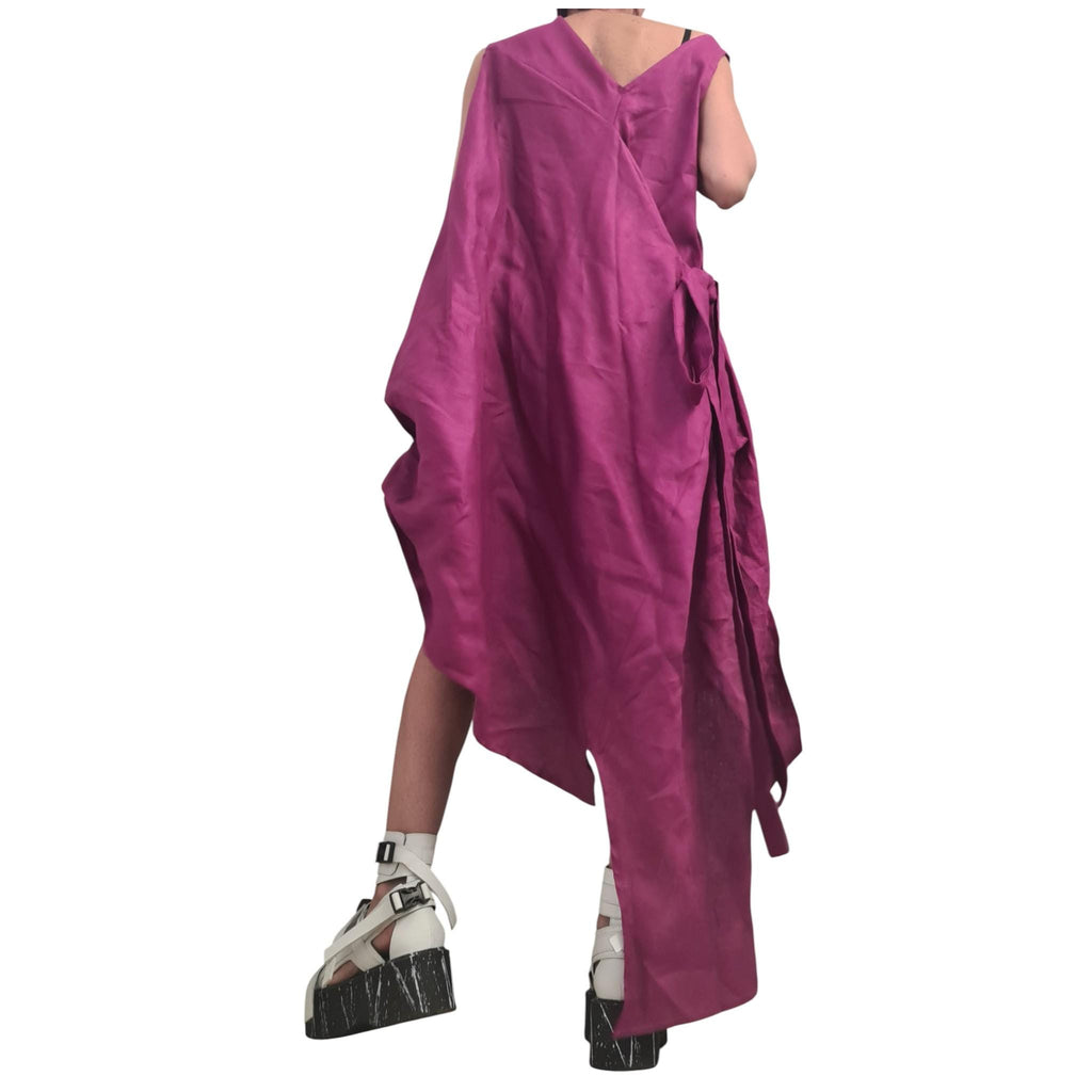 Plum Purple Linen Maxi Dress, Asymmetric Oversized Sleeveless Dress