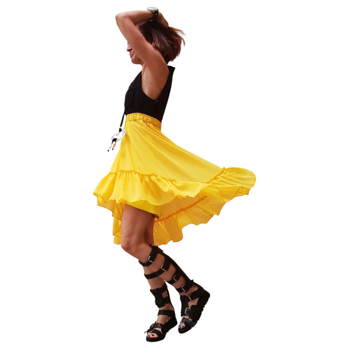 Asymmetric Cotton Chiffon Dress, Plus Size Sleeveless Clothing