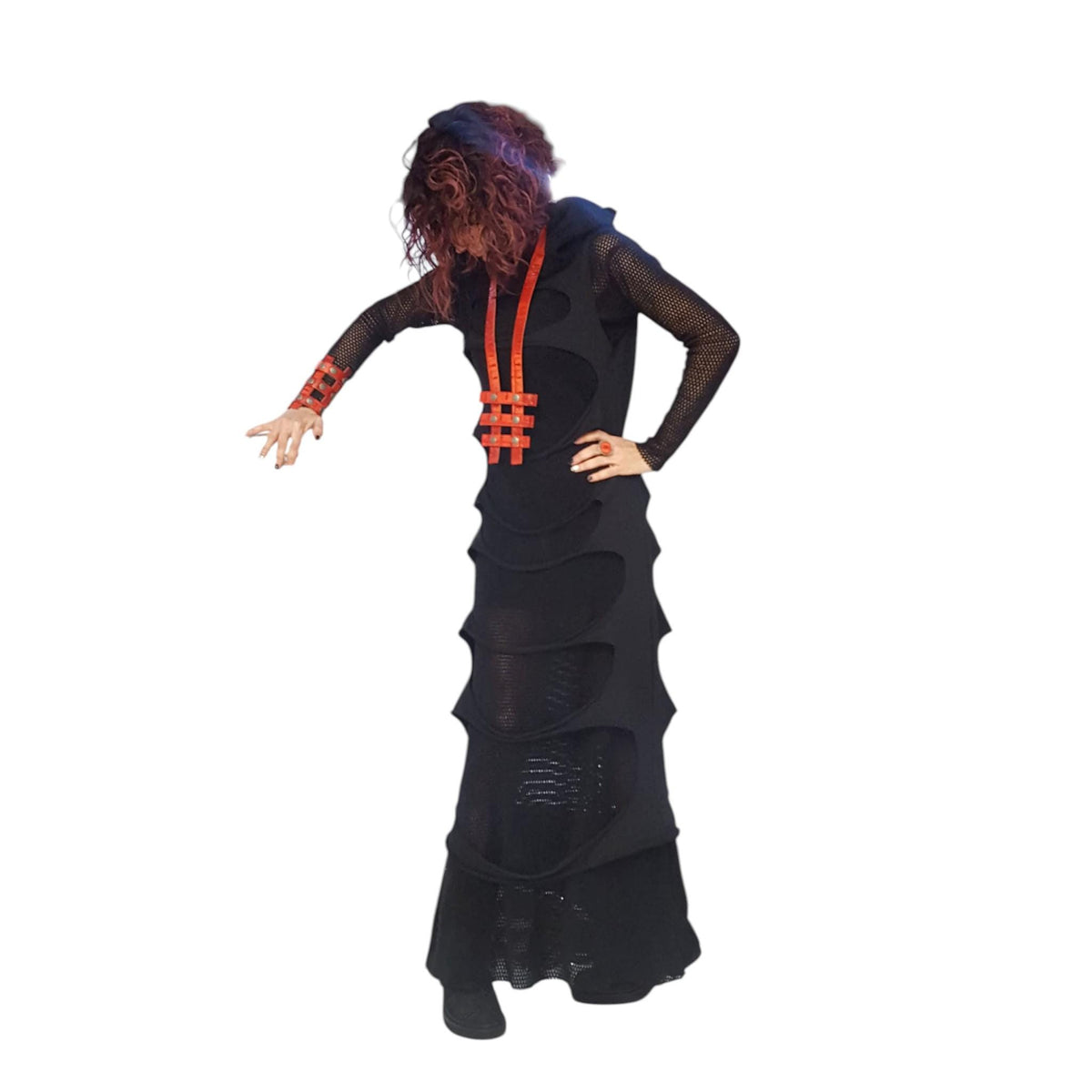 Three Piece Outfit, French Terry Mini Dress, Mesh Maxi Overlay, Long Cotton Top