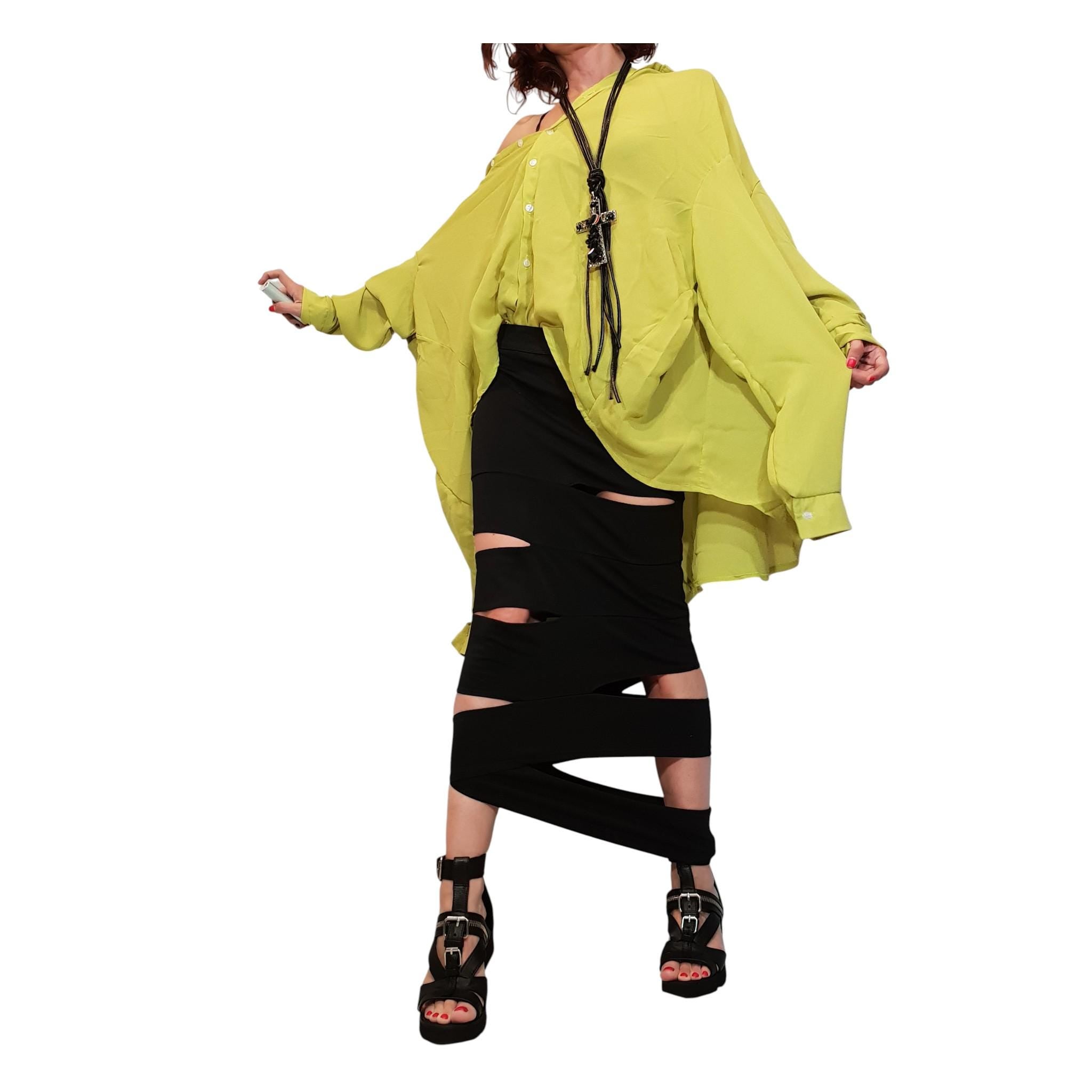 Black Asymmetric Slit Skirt, Gothic Bottom, Cocktail Maxi Skirt, Extravagant Pencil Design