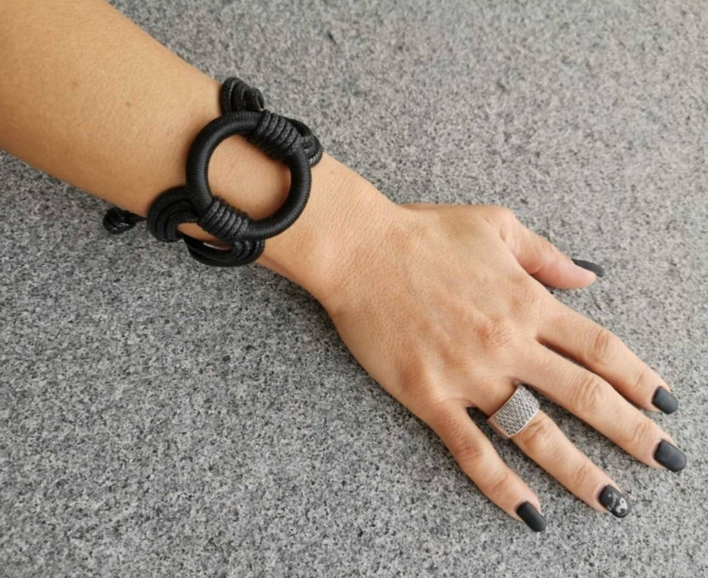 Handmade Black Bracelet, Extravagant Art Jewelry