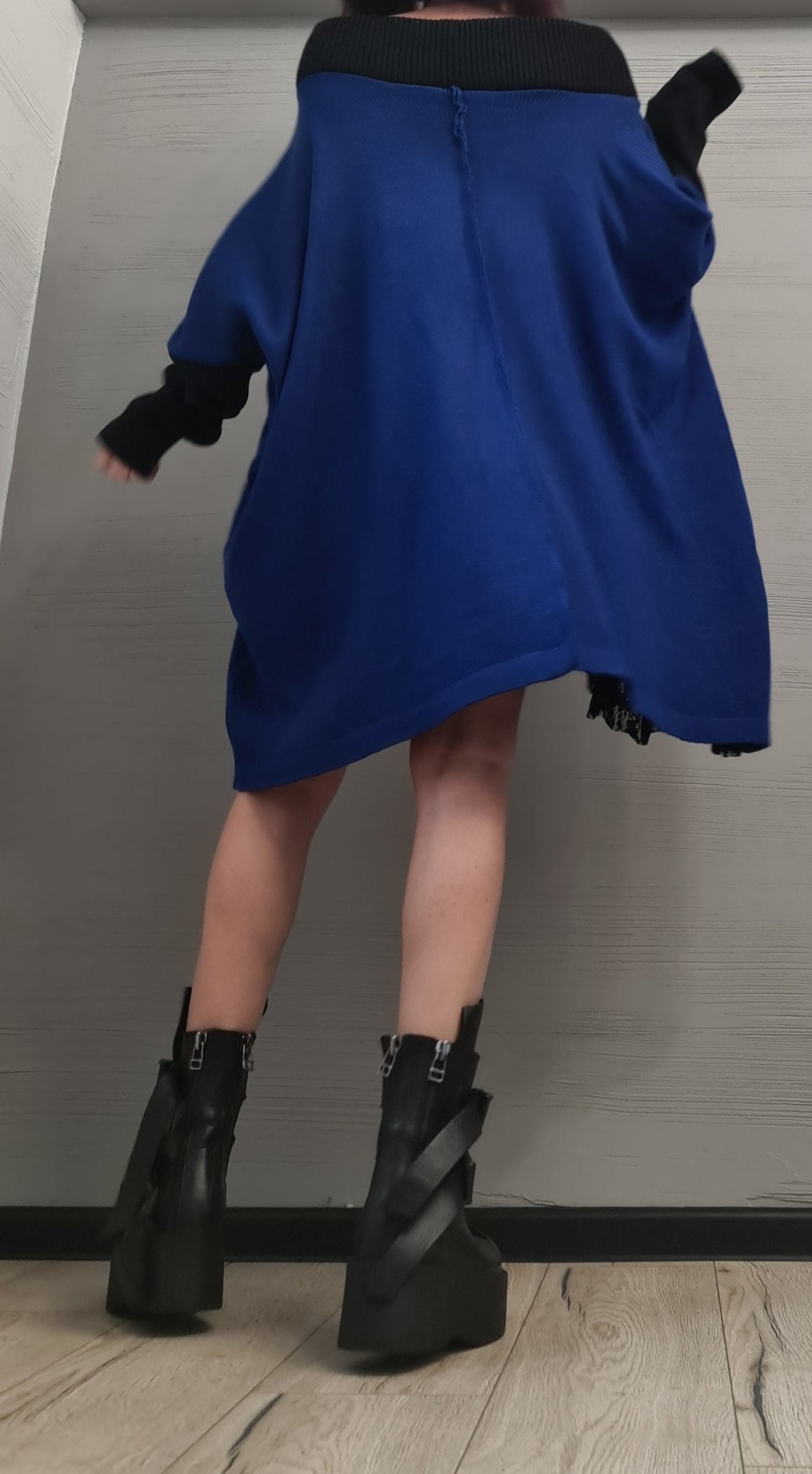 Royal Blue Asymmetrical Knitted Tunic, Oversized Knit Sweater, Plus Size Top