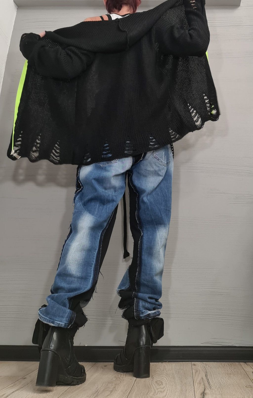 Lime Green Hooded Knit Vest, Oversized Ruffle Cardigan, Plus Size Top
