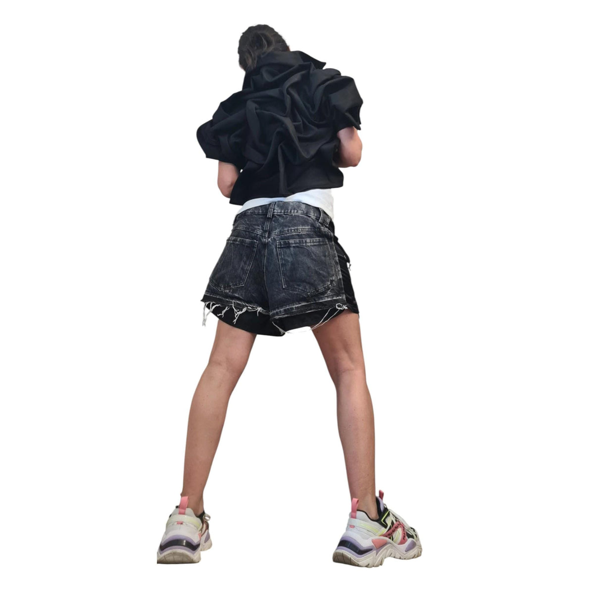 Black Denim Asymmetric Short Jacket, Women's Gothic Vest