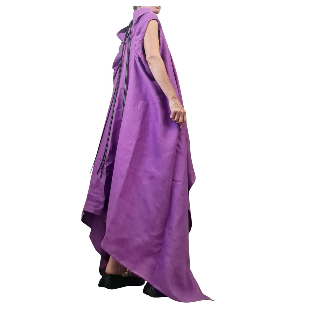 Purple Linen Tunic Shorts Set, Asymmetric Long Tunic, Loose Pants, Handmade Summer Outfit