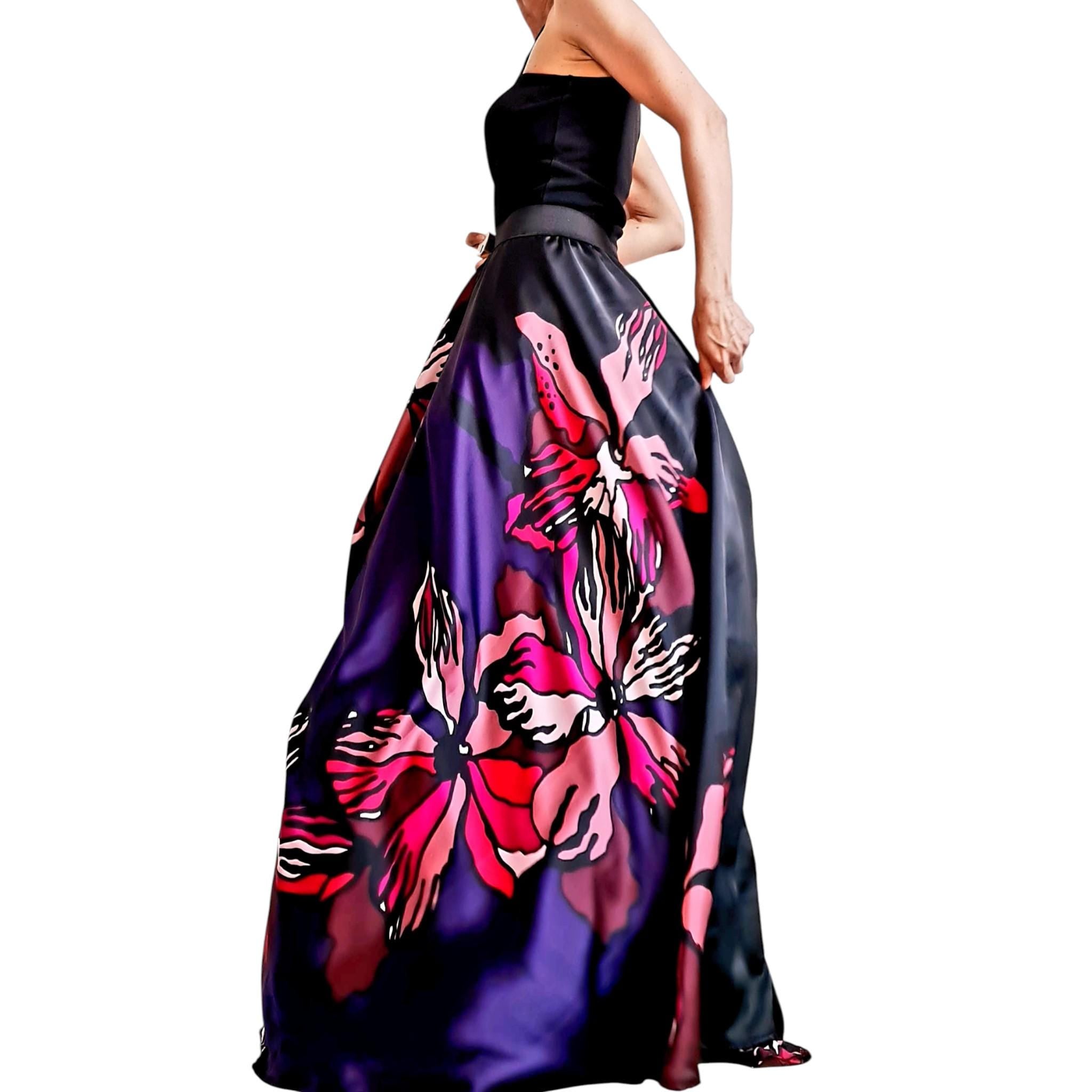 Satin Floral Tulle Bottom, Avant Garde Cocktail Artwear, Statement Party Piece