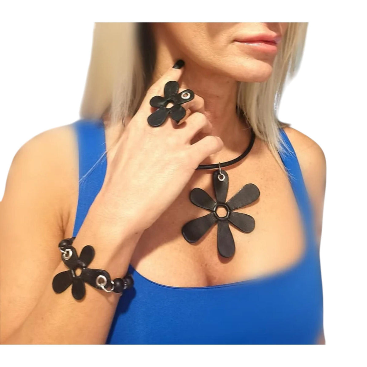 Handmade Leather Flower Ring, Extravagant Jewelry