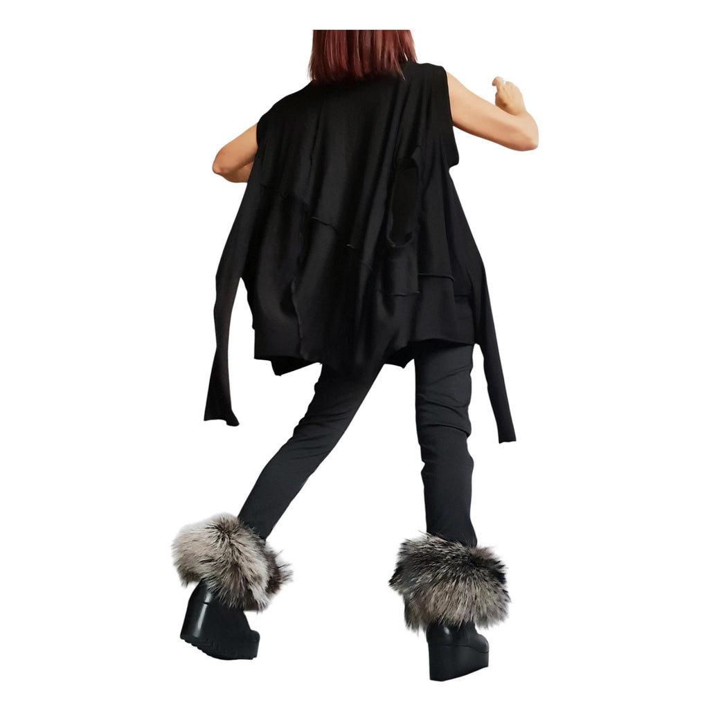 Black Cotton French Terry Tunic | Asymmetrical Oversize Top | Gothic Style