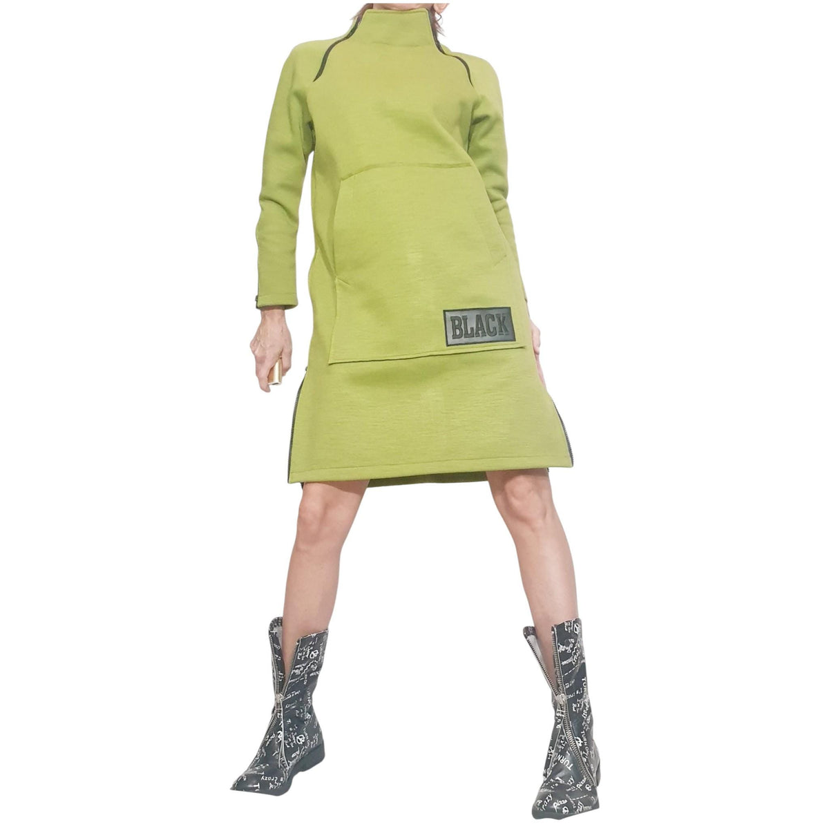 Pistachio Cotton Dress, Plus Size Clothing, Loose Fit Knee-Length Tunic