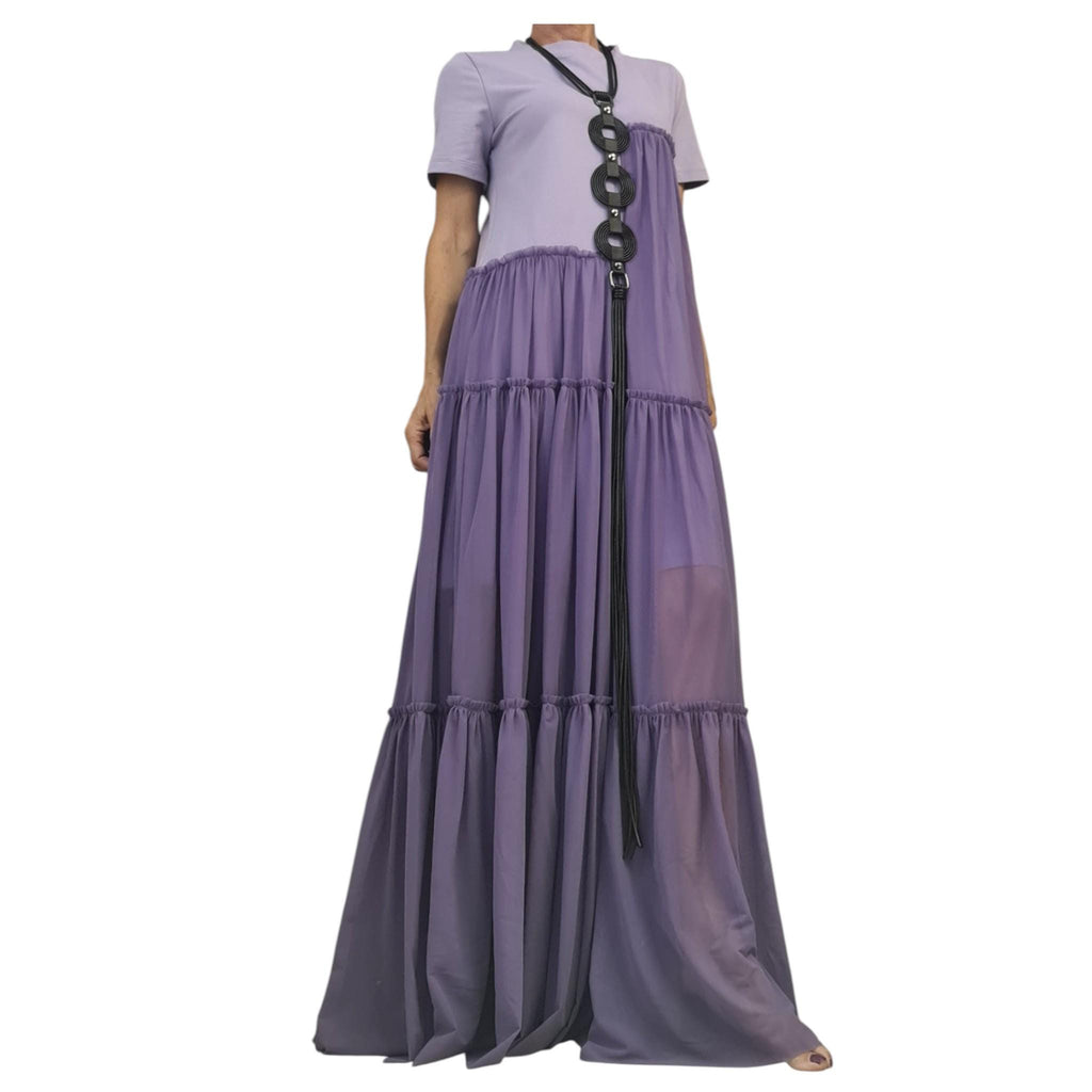Lavender Asymmetric Cotton Tull Dress, Plus Size Maxi Clothing