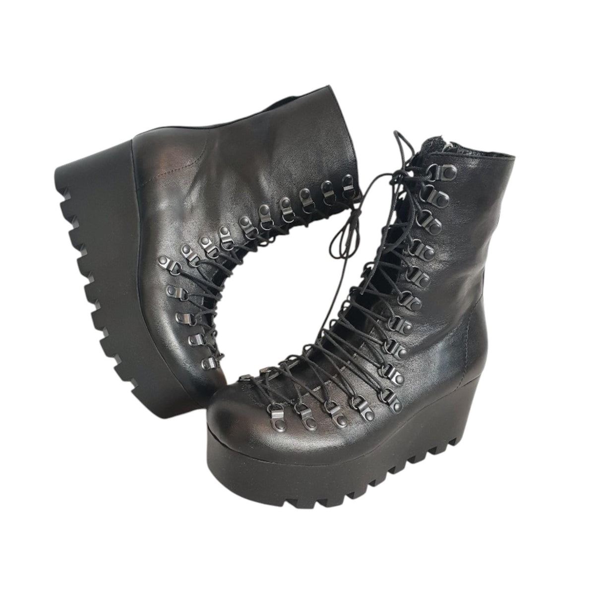 Black Platform Boots, Gothic Ankle Booties, Leather Steampunk Style, Avant Garde Women Footwear