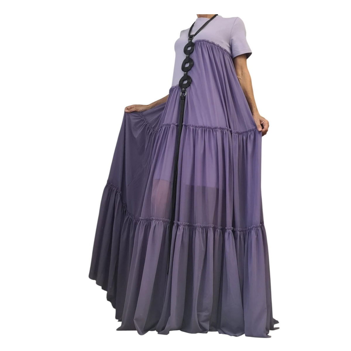 Lavender Asymmetric Cotton Tull Dress, Plus Size Maxi Clothing
