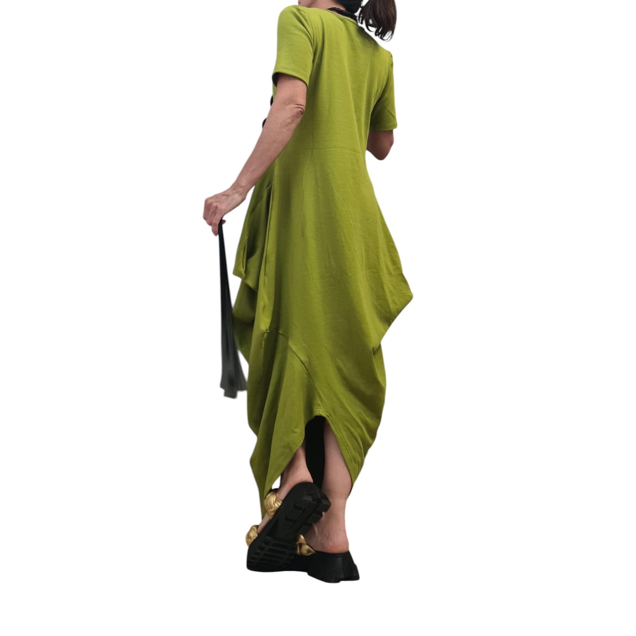 Pistachio Green Cotton Rib Maxi Dress, Asymmetric Avant Garde Dress, Plus Size Clothing