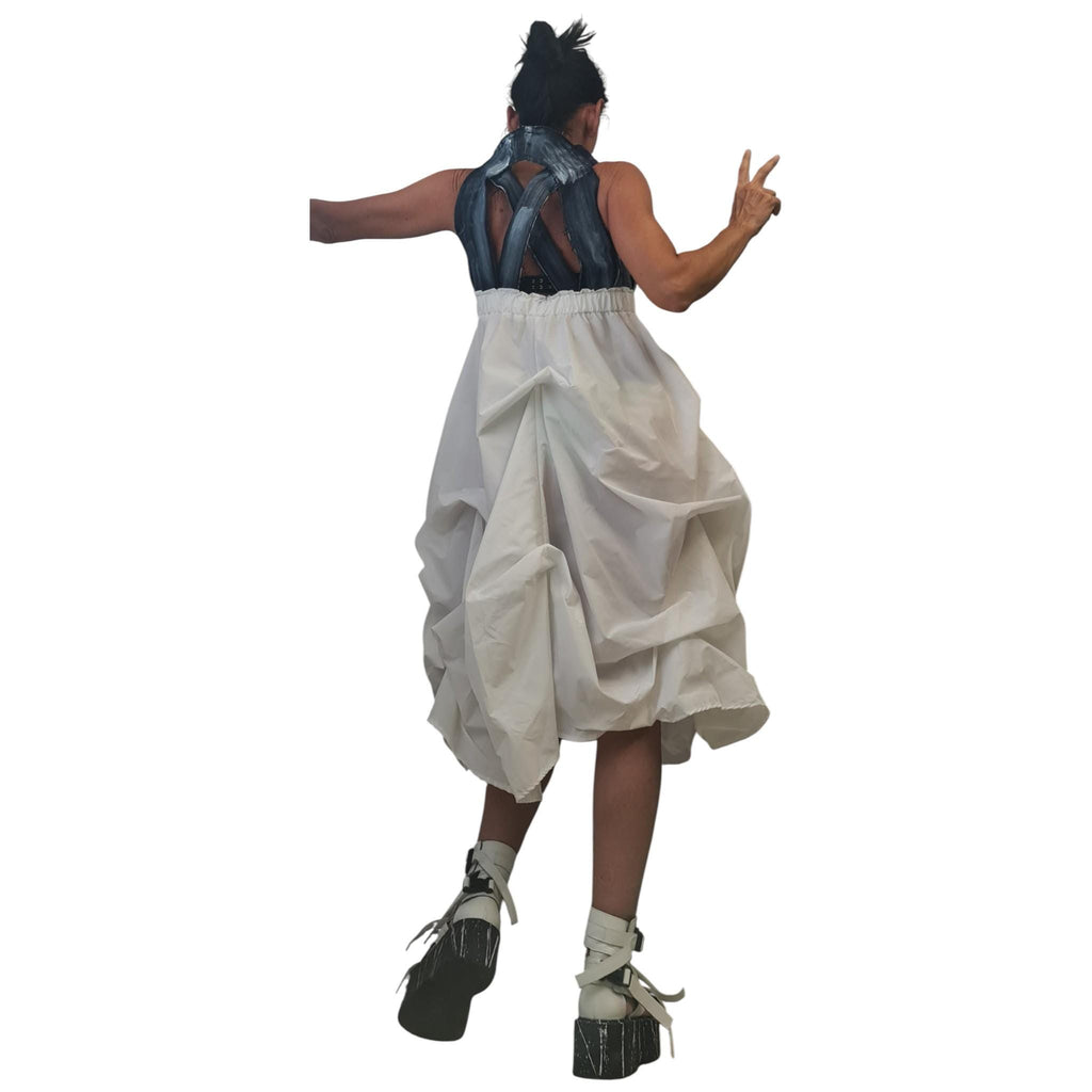 Open Back Maxi Dress, Denim Top Black Bottom Dress, Oversized Avant Garde Clothing