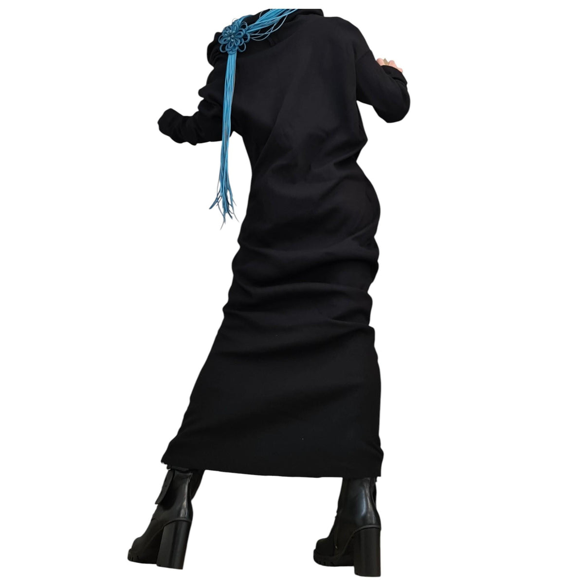 Extravagant Asymmetric Black Cotton Dress, Plus Size Clothing