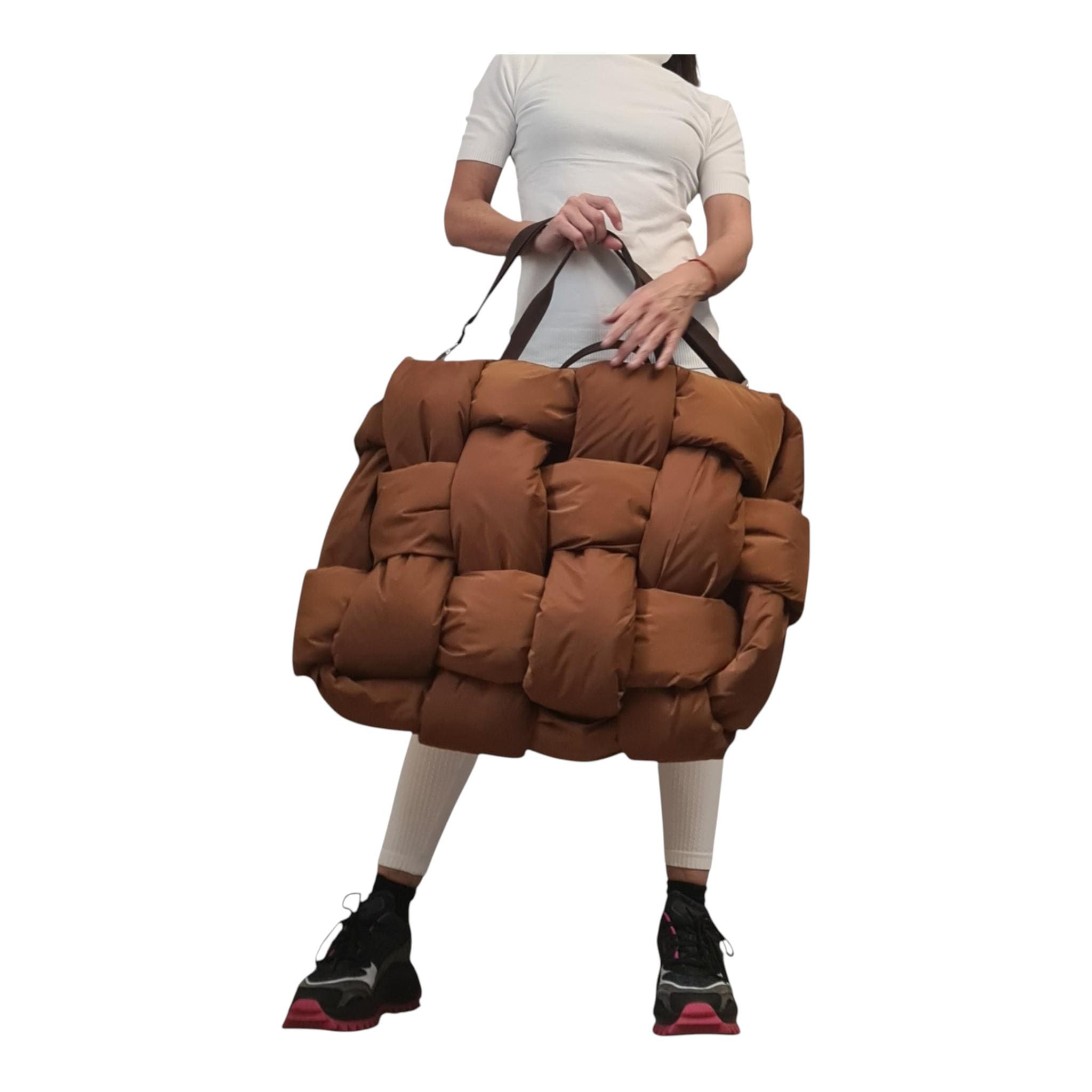 Avant Garde Brown Puffer Bag, Oversized Quilted Tote, Extravagant Bag
