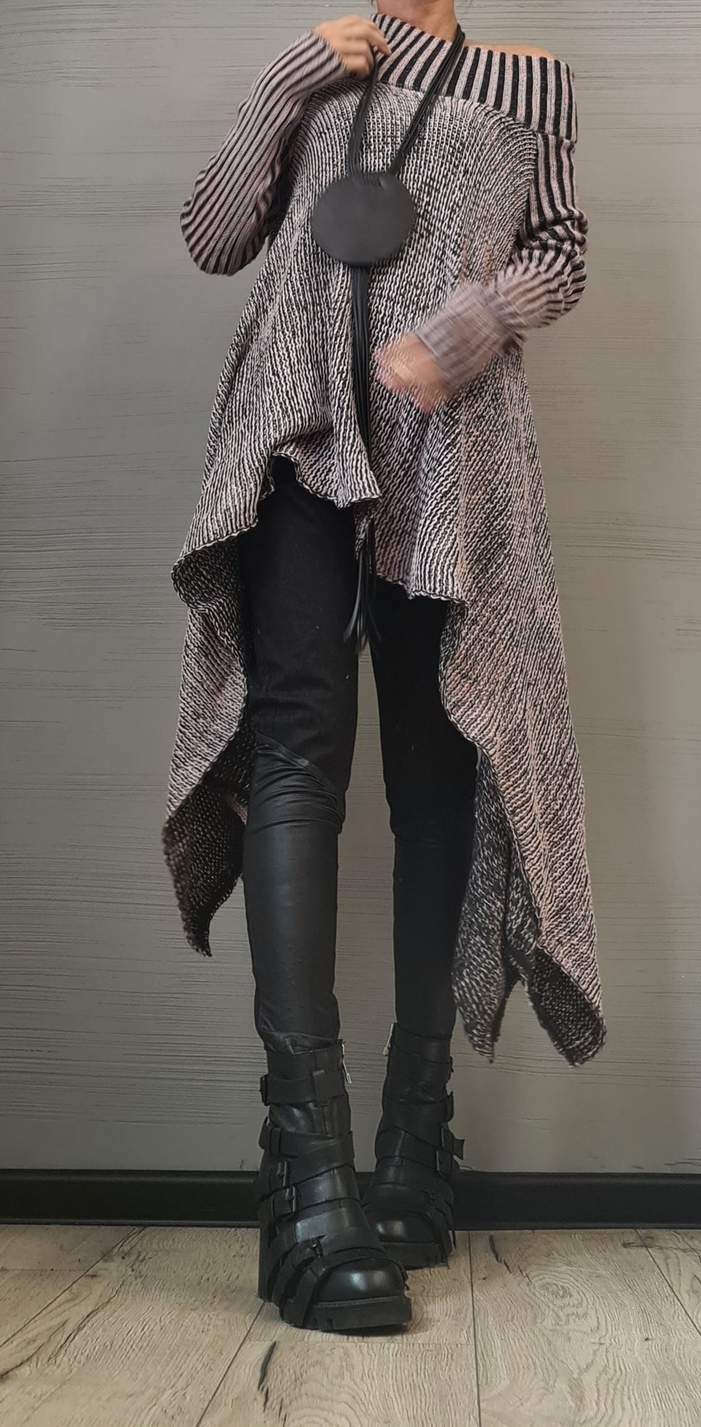 Dusty Rose Knitted Asymmetrical Blouse, Open Shoulder Top, Plus Size Sweater