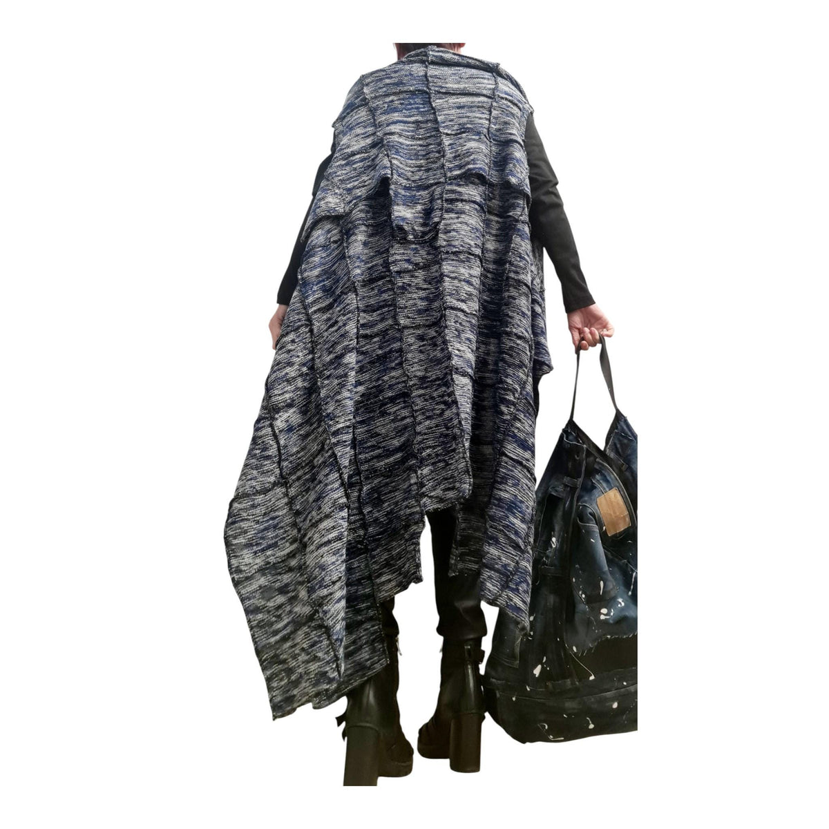 Grey Asymmetric Knitted Vest, Oversized Layered Cardigan, Plus Size Knitwear