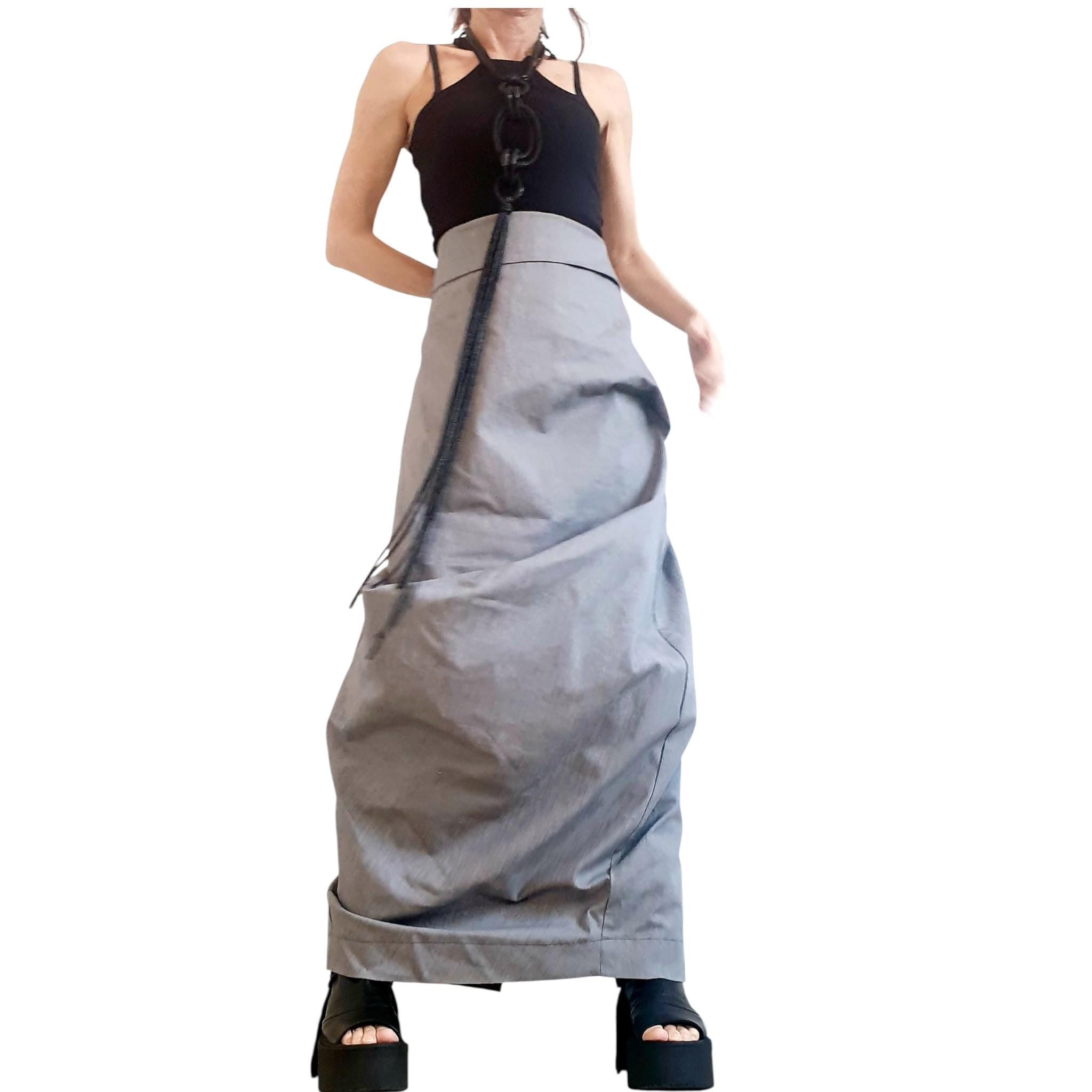 Asymmetric Wrap Maxi Skirt, Gothic A-Line Cocktail Skirt