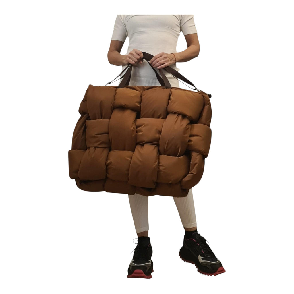 Avant Garde Brown Puffer Bag, Oversized Quilted Tote, Extravagant Bag