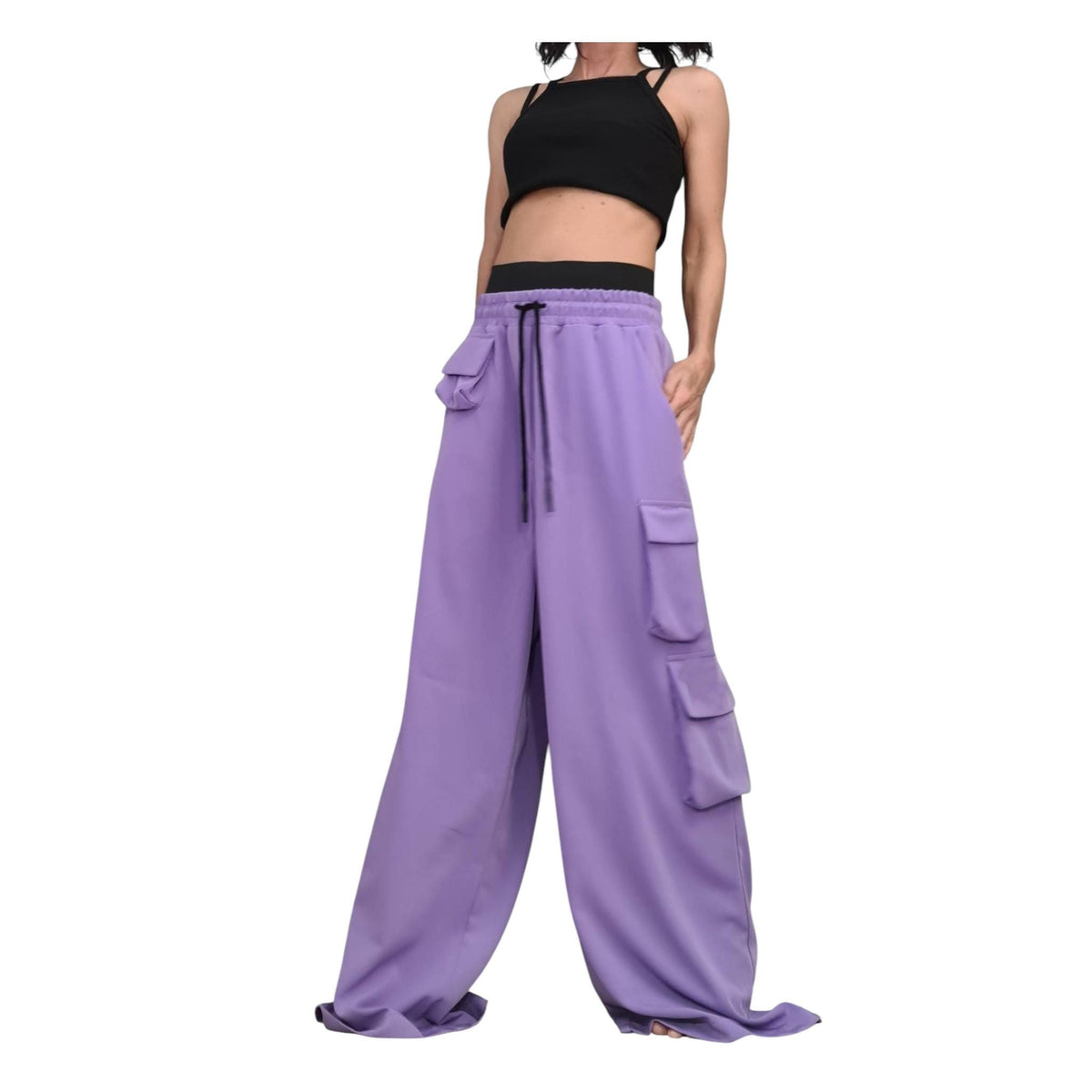 Red Cargo Trousers, Wide Leg, High Waist, Designer Bottoms