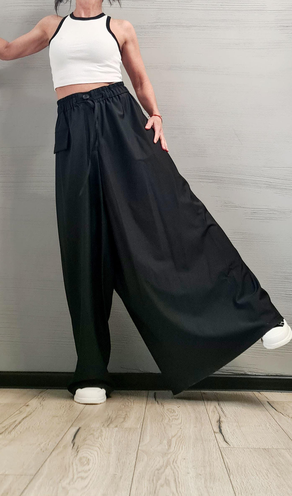 Black Palazzo Trousers, Extra Wide Leg Pants, Plus Size