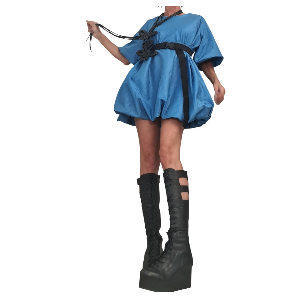 Blue Taffeta Tunic, Loose Oversized Fit, Party Dress