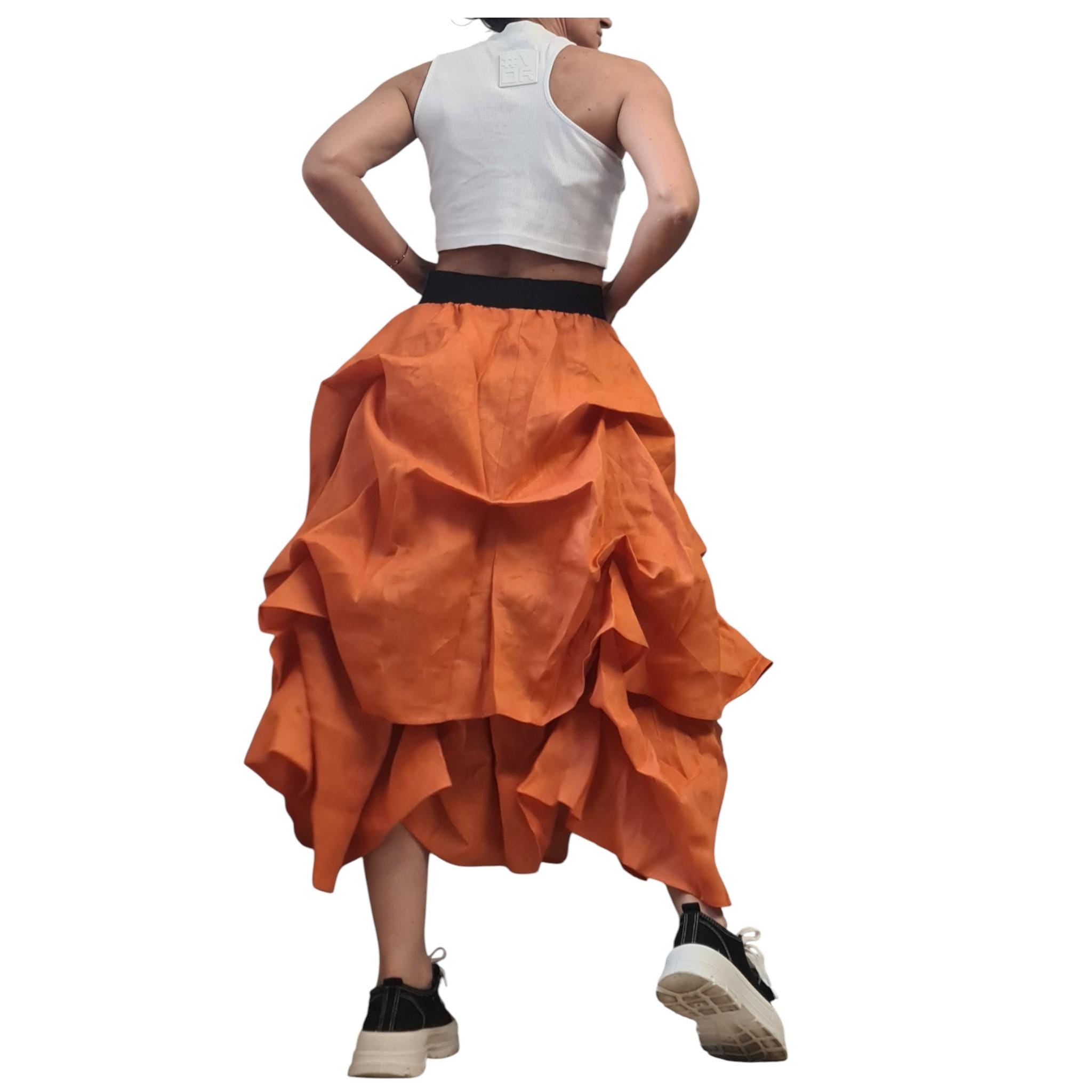 Orange Linen Circle Skirt Dress – Oversized Linen Dress