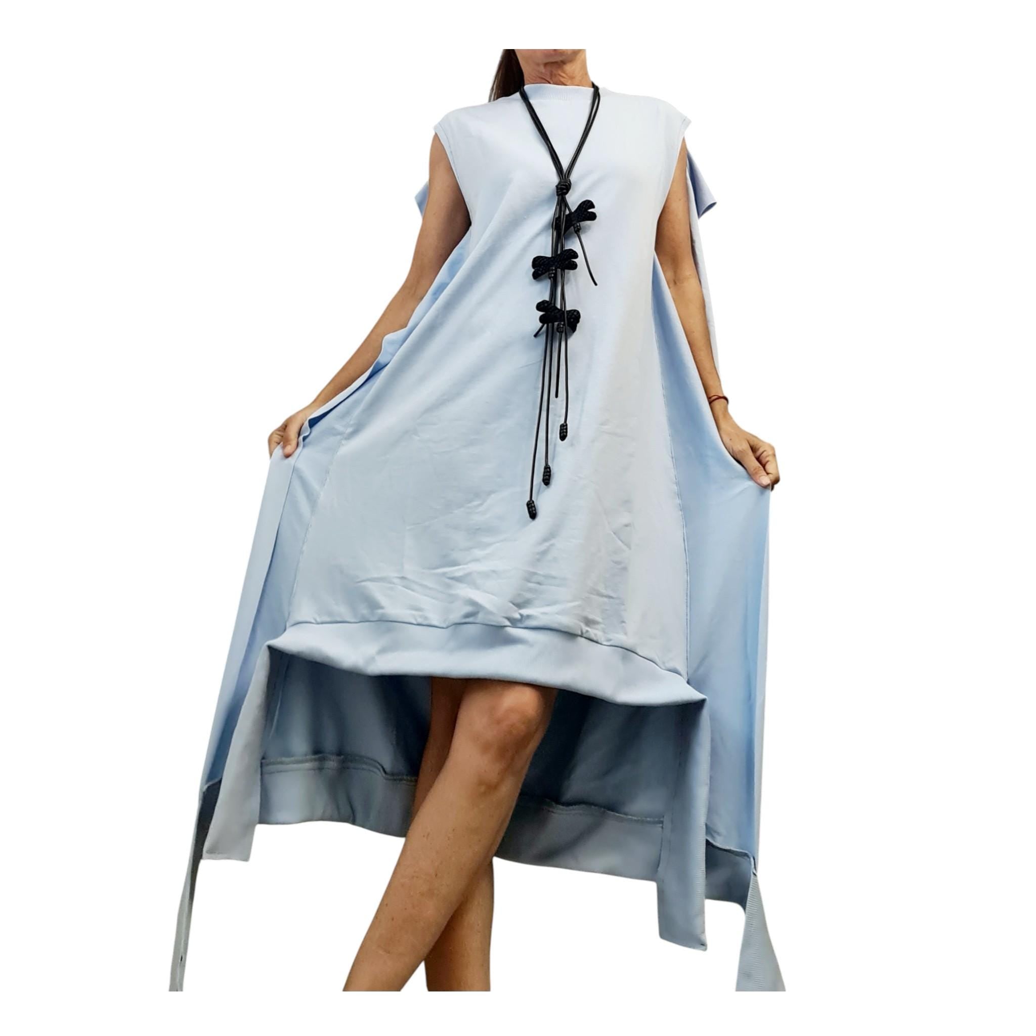 Baby Blue Sport Dress, Asymmetrical Cotton Tunic, Avant Garde Oversize Top