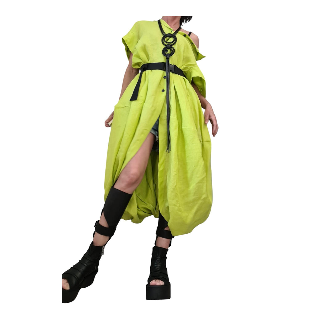 Lime Oversized Linen Tunic | Avant Garde Balloon Fit
