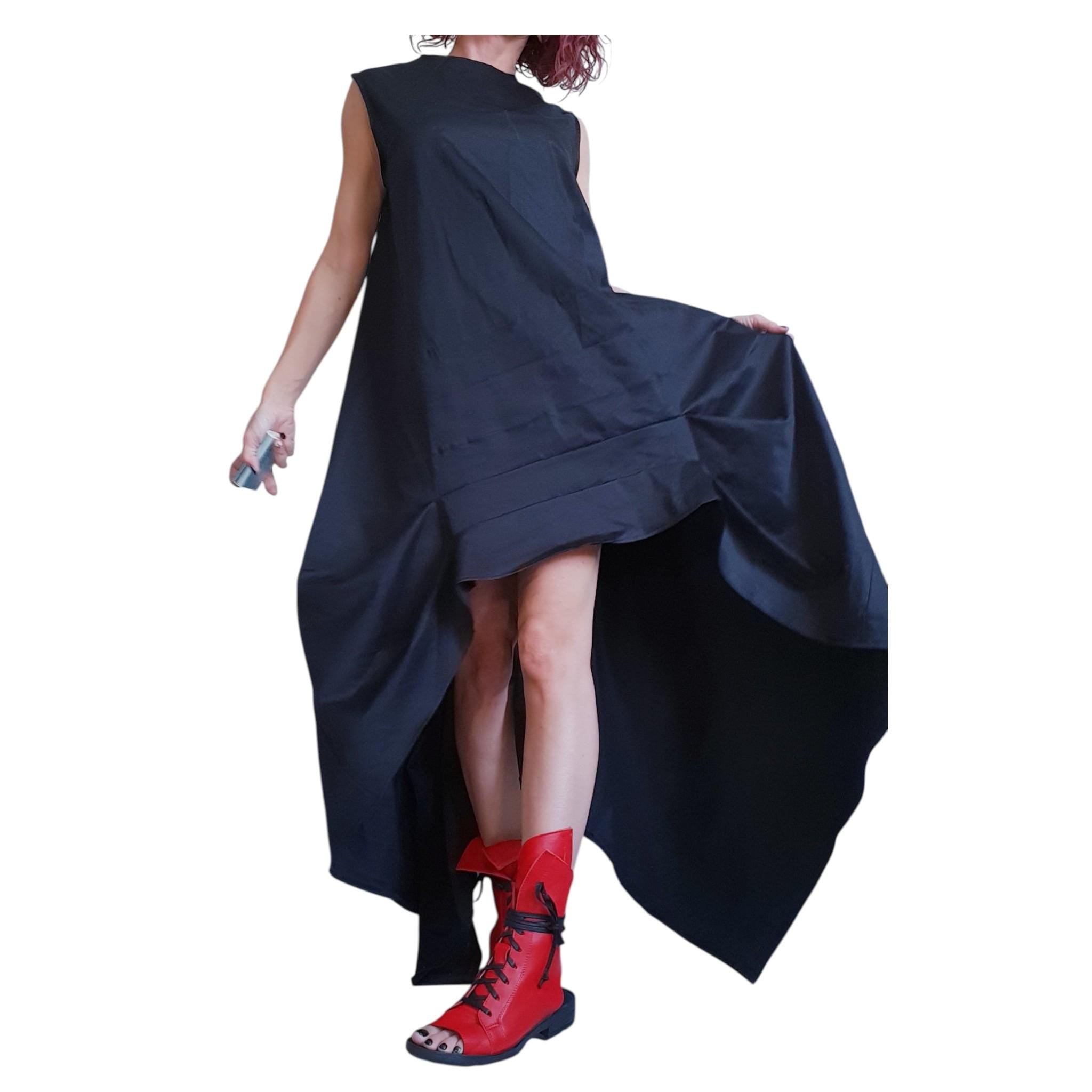 Asymmetric Dress, Black Loose Dress, Extravagant Dress, Sleeveless Dress, Long Short Dress, Plus Size Dress, Gothic Dress