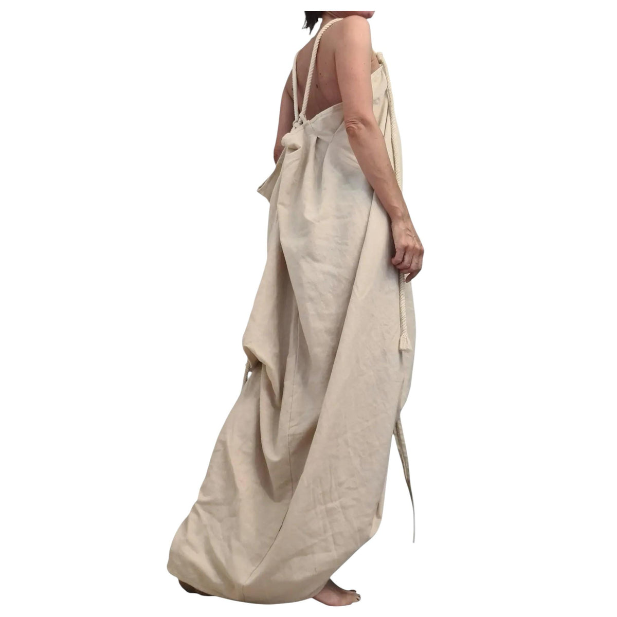 Royal Blue Linen Backless Dress with Adjustable Ties, Asymmetric Summer Maxi Tunic