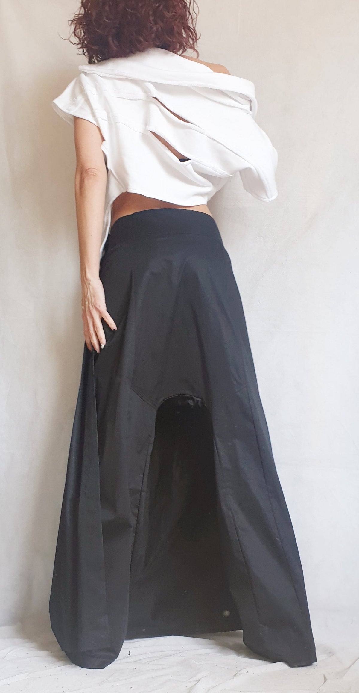 Asymmetric Cutout Vest, Oversized High Collar Top, Plus Size Short Sleeve Tunic