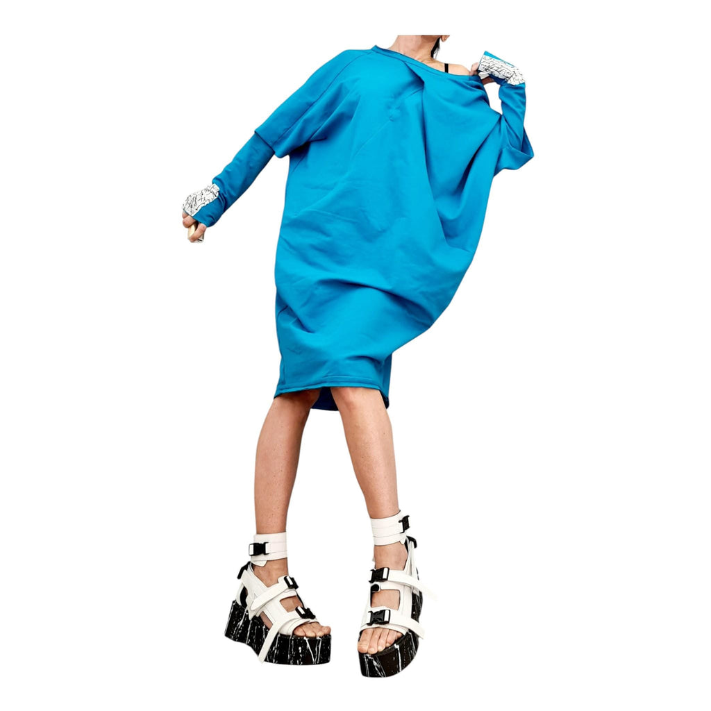 Green Cotton Asymmetric Tunic, Separate Sleeves, Loose Oversize Dress
