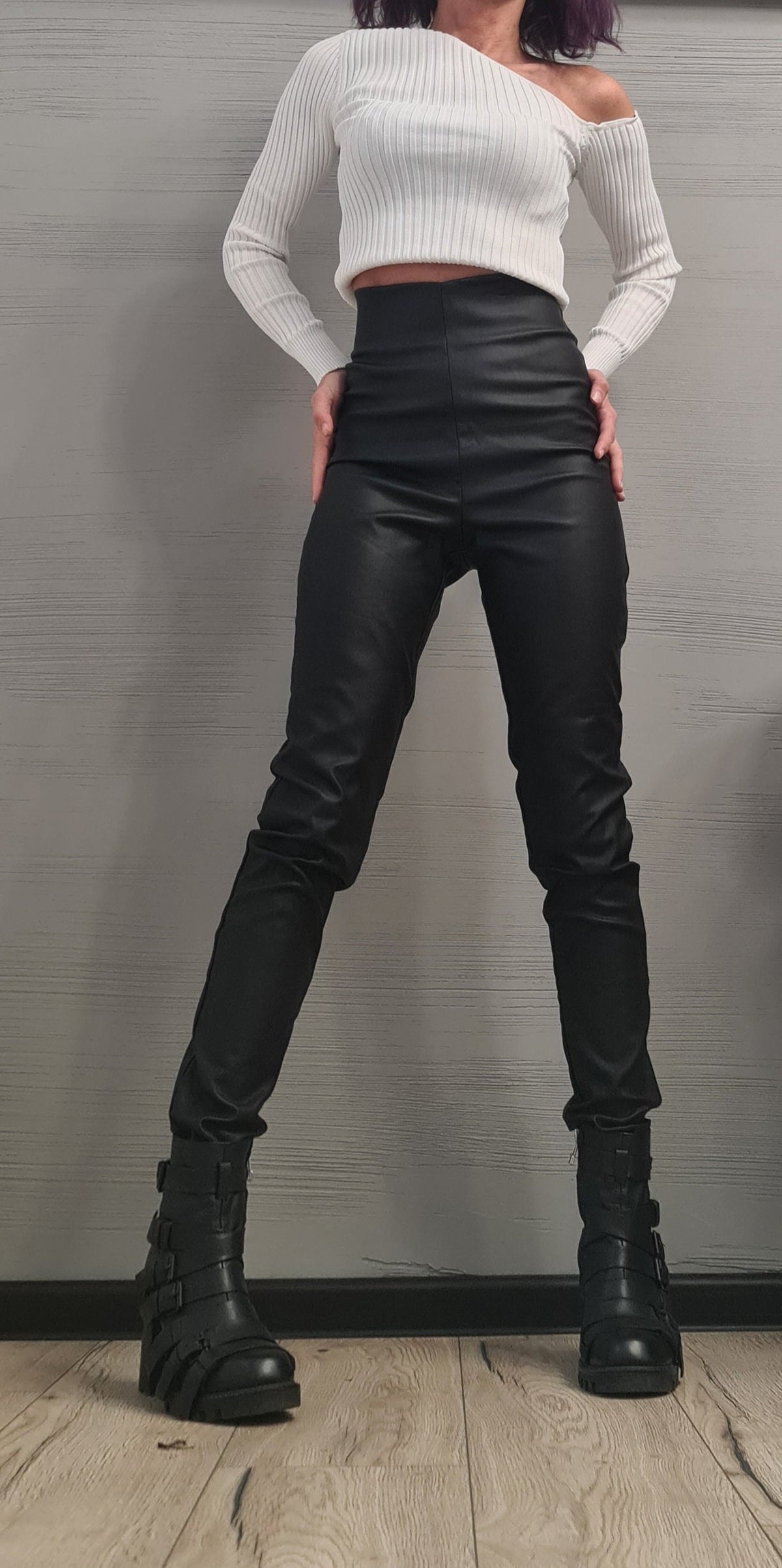 Black Faux Leather Skinny Pants, High Waist Trousers, Gothic Fashion