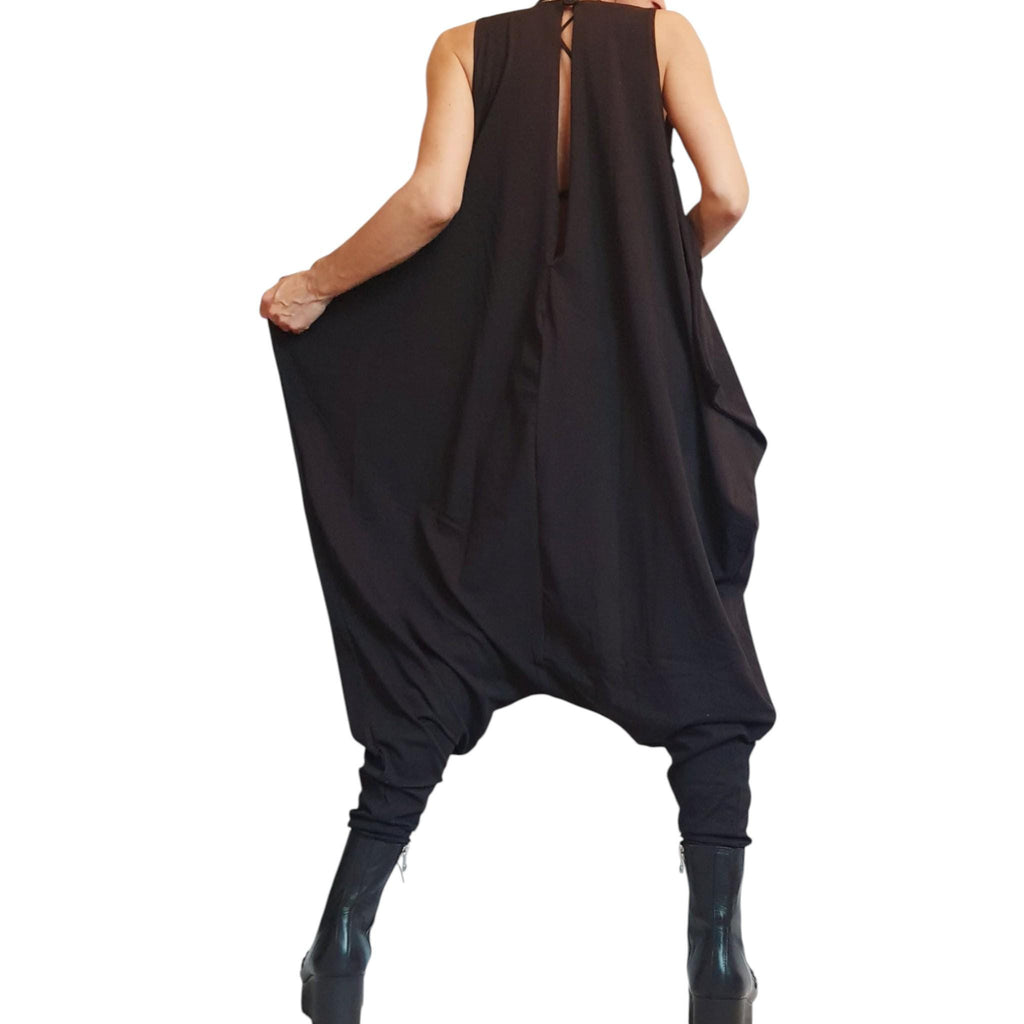 Black Cotton Harem Jumpsuit, Drop Crotch Oversize Jumpsuit, Plus Size, Urban Gothic, Women Overall