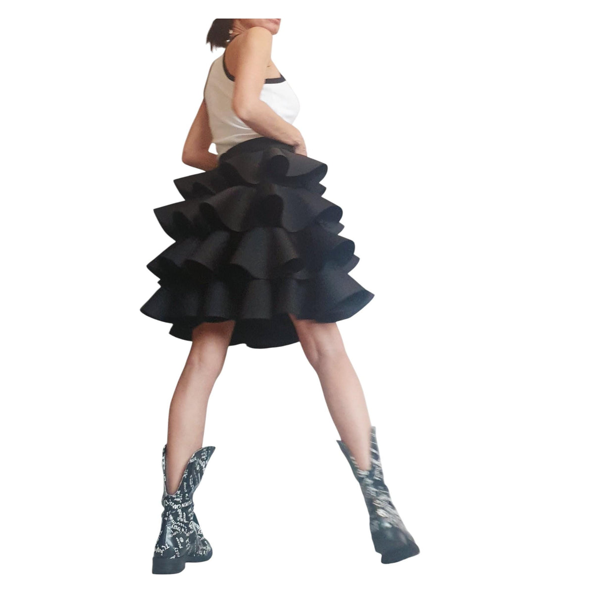 Black Asymmetric Ruffle Skirt, Extravagant Gothic Ball Waist Skirt