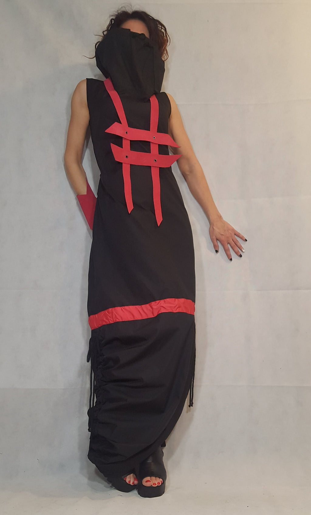 Black Long Asymmetrical Dress, Open Back, Plus Size Clothing