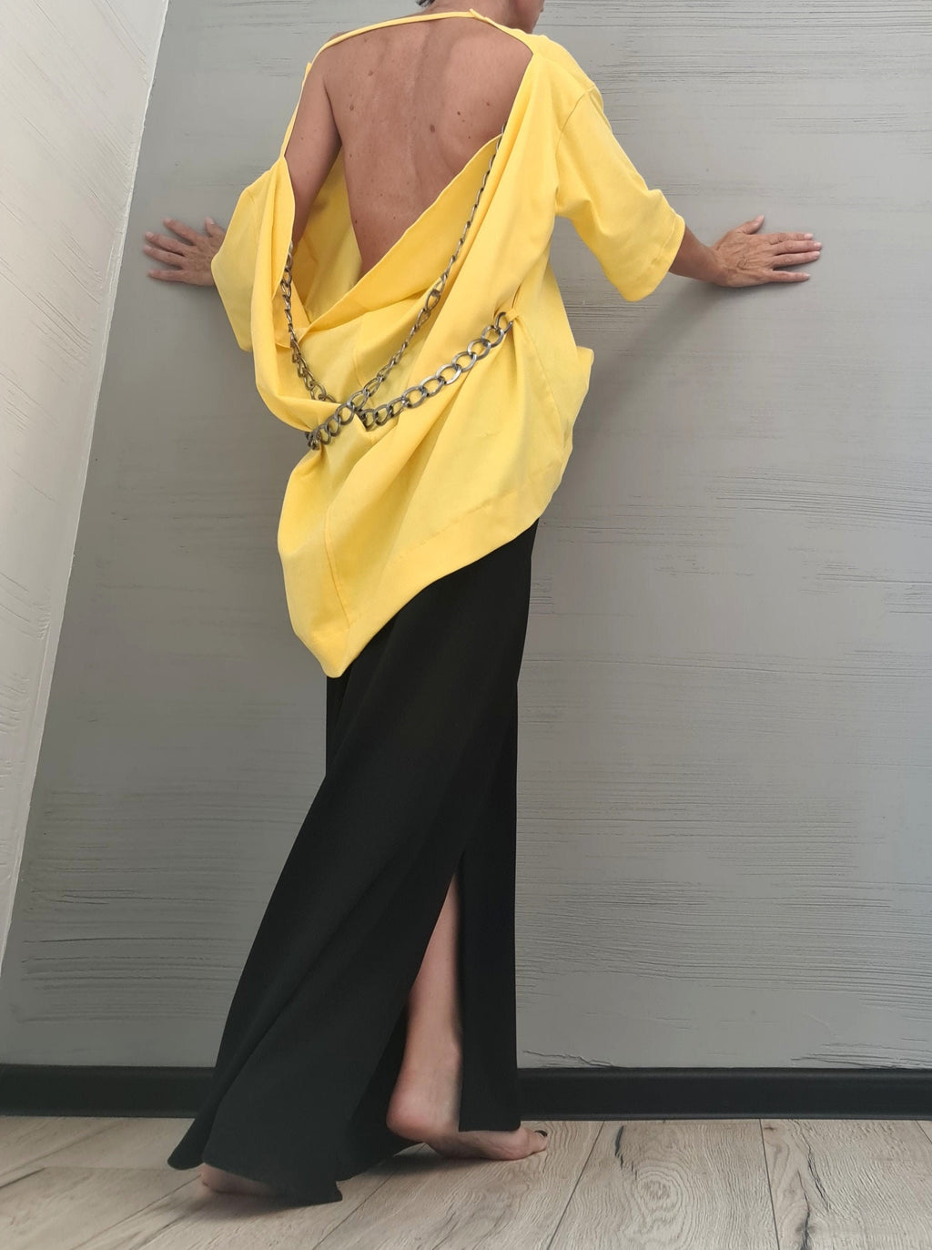 Asymmetrical Tunic Blouse, Avant Garde Deconstructed Top, Open Back Cotton Shirt