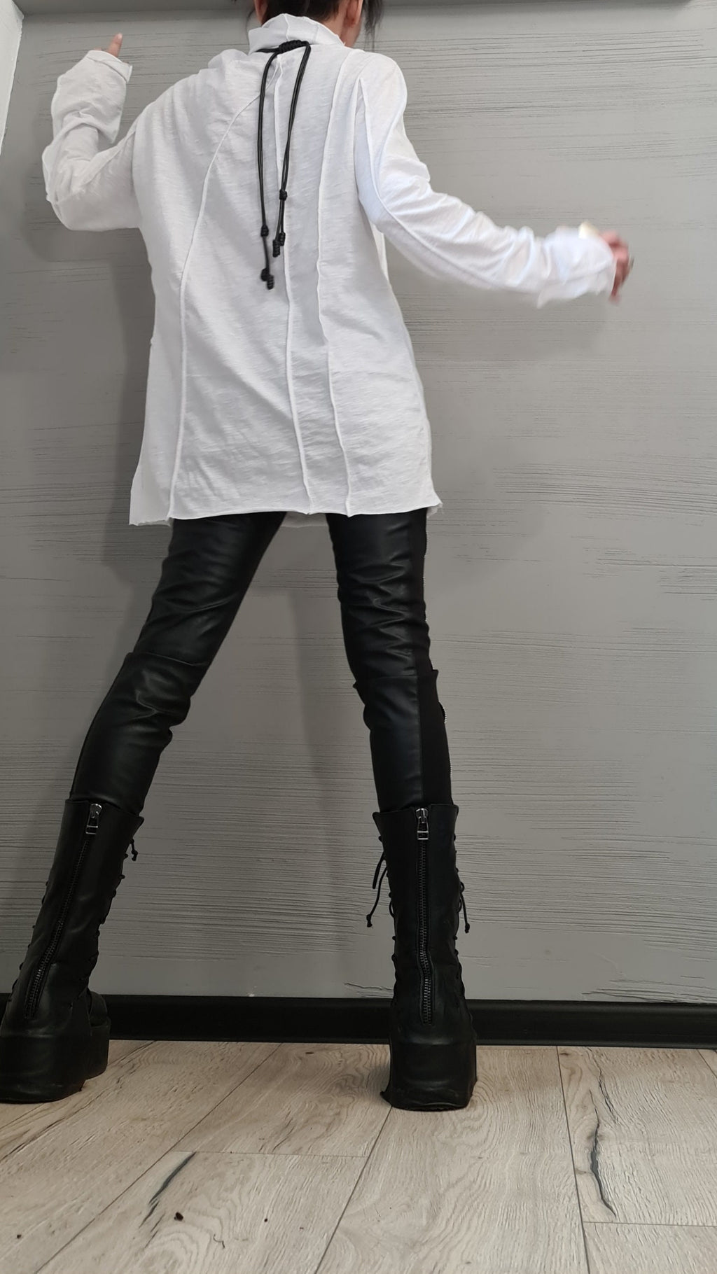 White Cotton Turtle Neck Fitted Top, Avant Garde Blouse, Extravagant Style