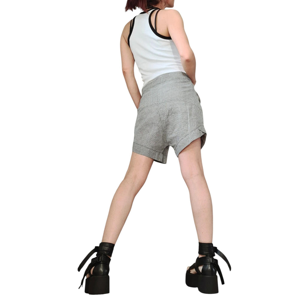 Linen Harem Shorts Women, Grey Drop Crotch Asymmetric Pants, Avant Garde Summer Clothing