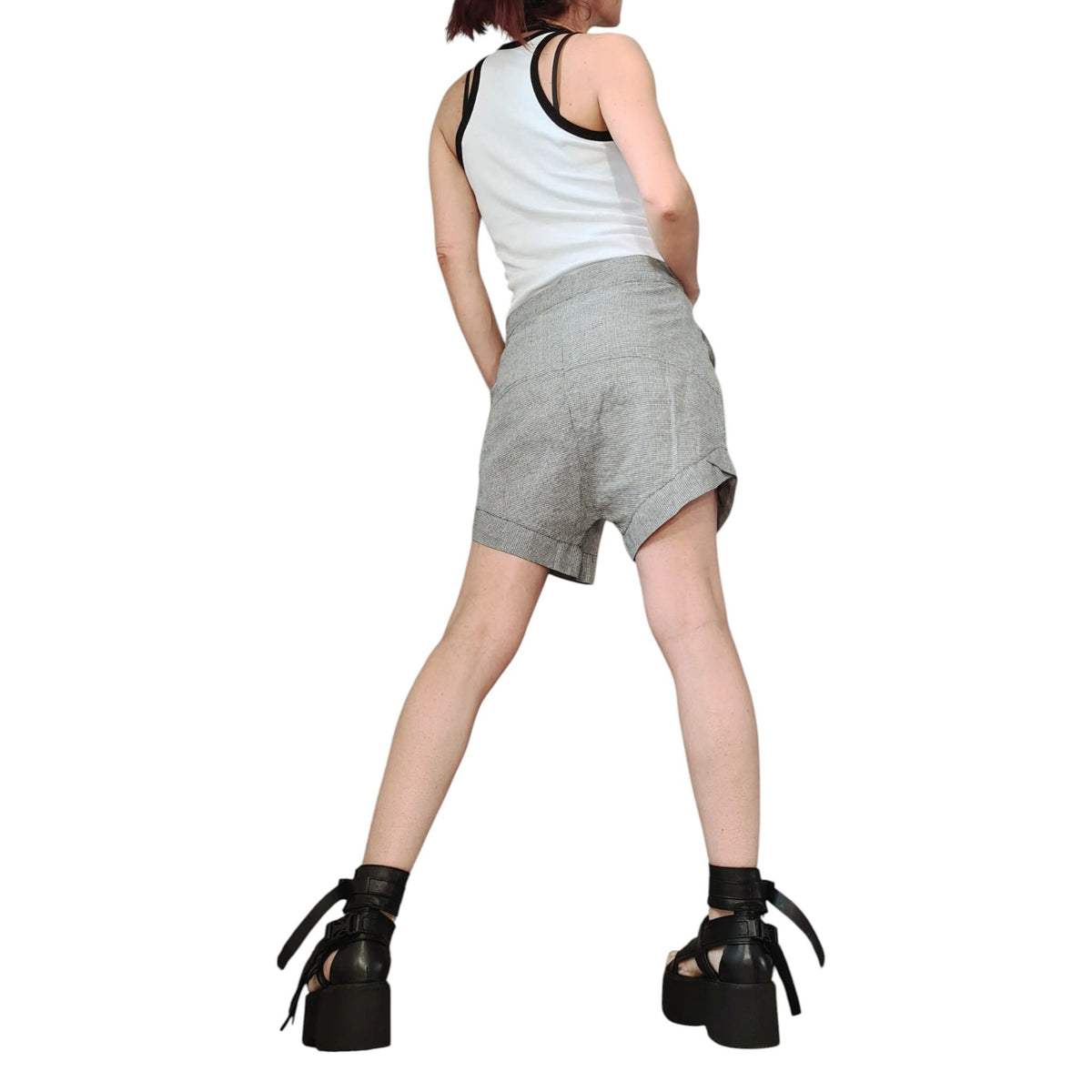 Linen Harem Shorts Women, Grey Drop Crotch Asymmetric Pants, Avant Garde Summer Clothing