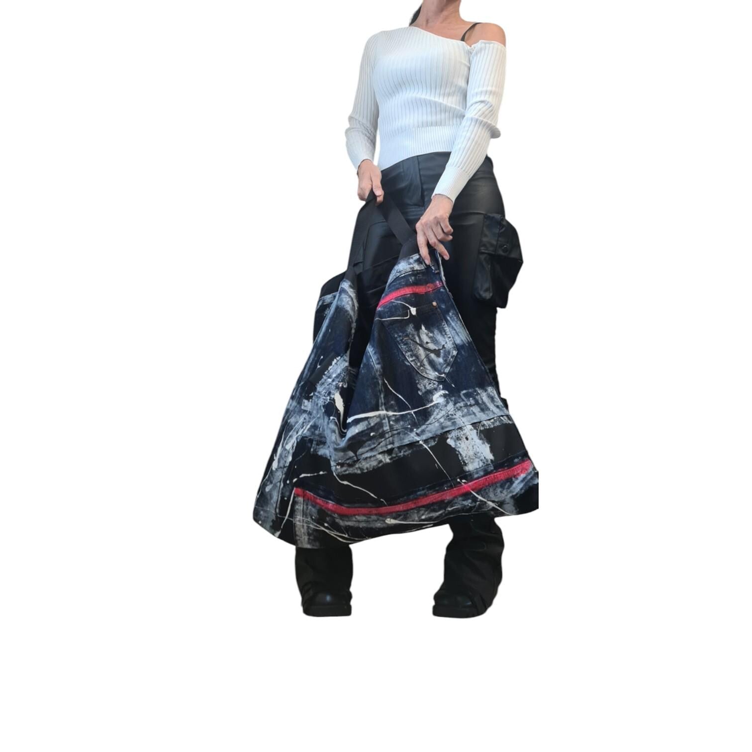 Oversized Handmade Denim Tote | Large Hand-Painted Artistic Slouchy Purse Avant Garde Style