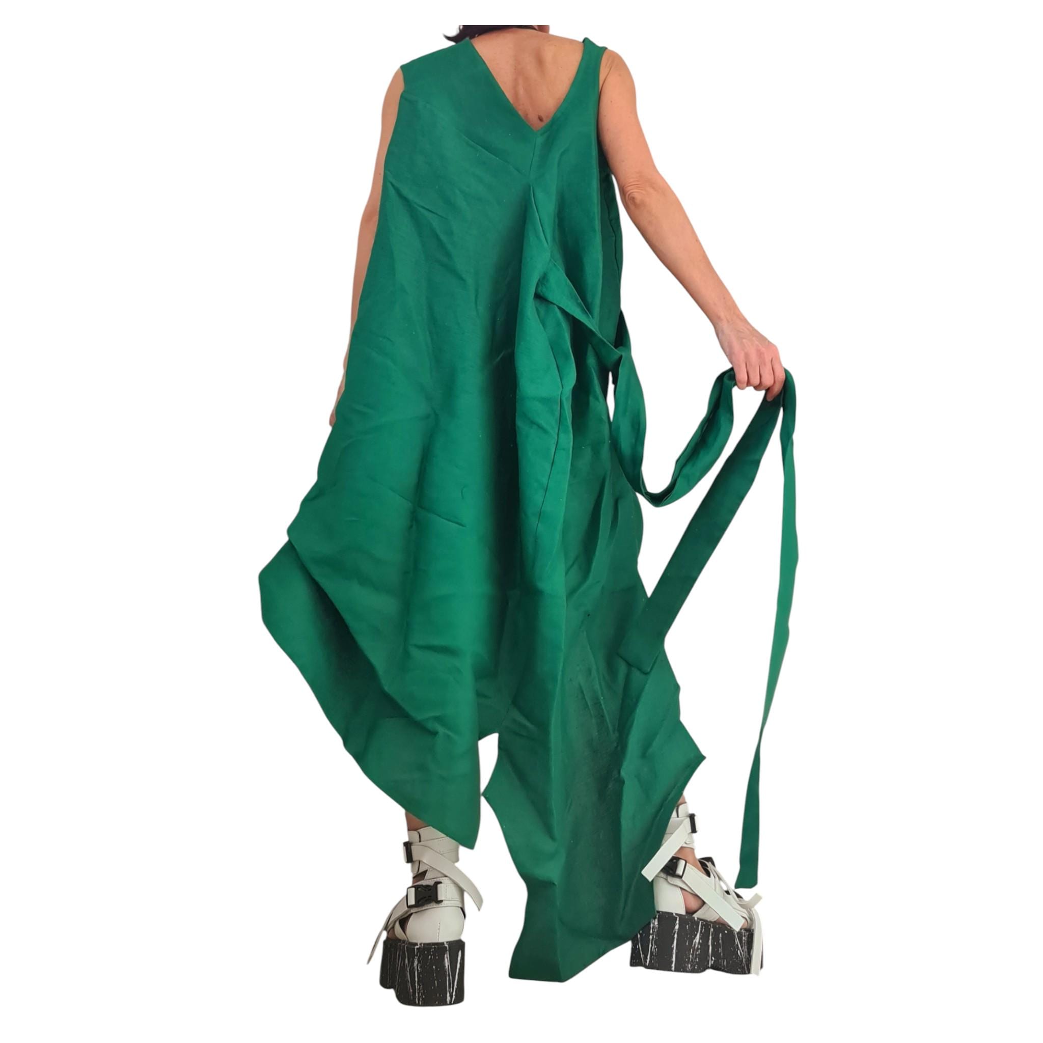 Green Linen Dress, High Low Asymmetric Design, Short Front Long Back, Sleeveless Linen Tunic