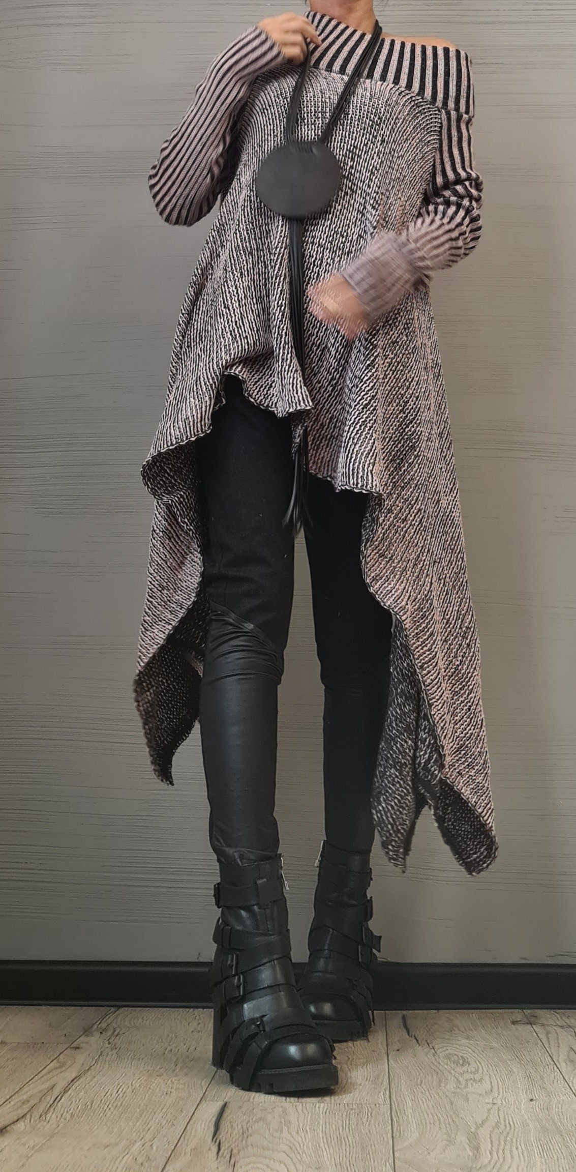 Dusty Rose Knitted Asymmetrical Blouse, Open Shoulder Top, Plus Size Sweater