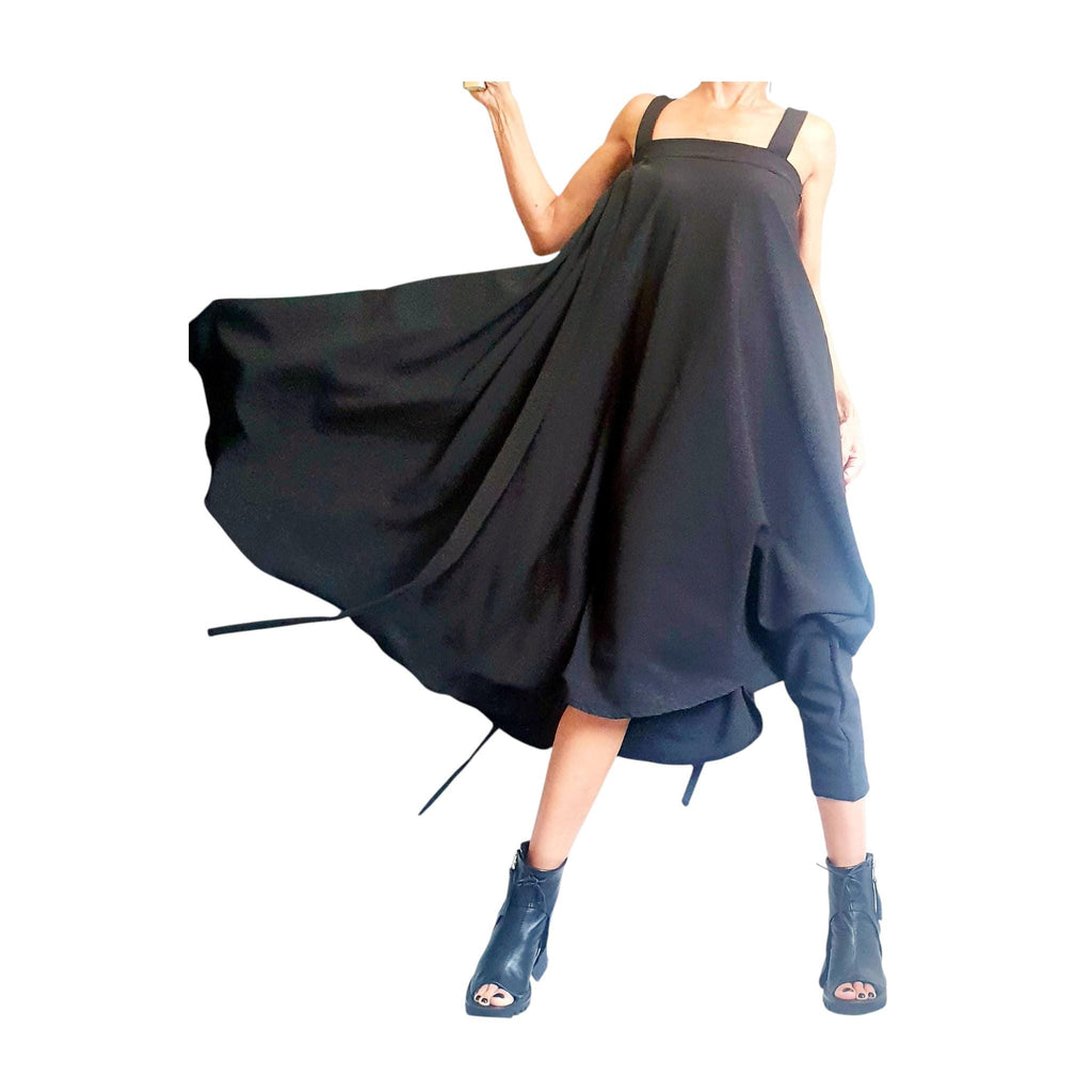 Black Gothic Jumpsuit, Asymmetric Wide Leg Overall, Loose Fit, Avant Garde Clothing