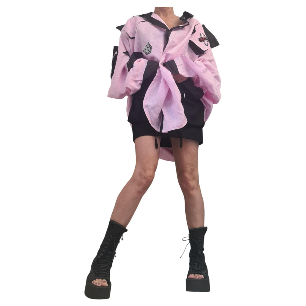 Pistachio Linen Asymmetric Tunic, Oversized Avant Garde Top, Open Back Collar Shirt, Cargo Pocket