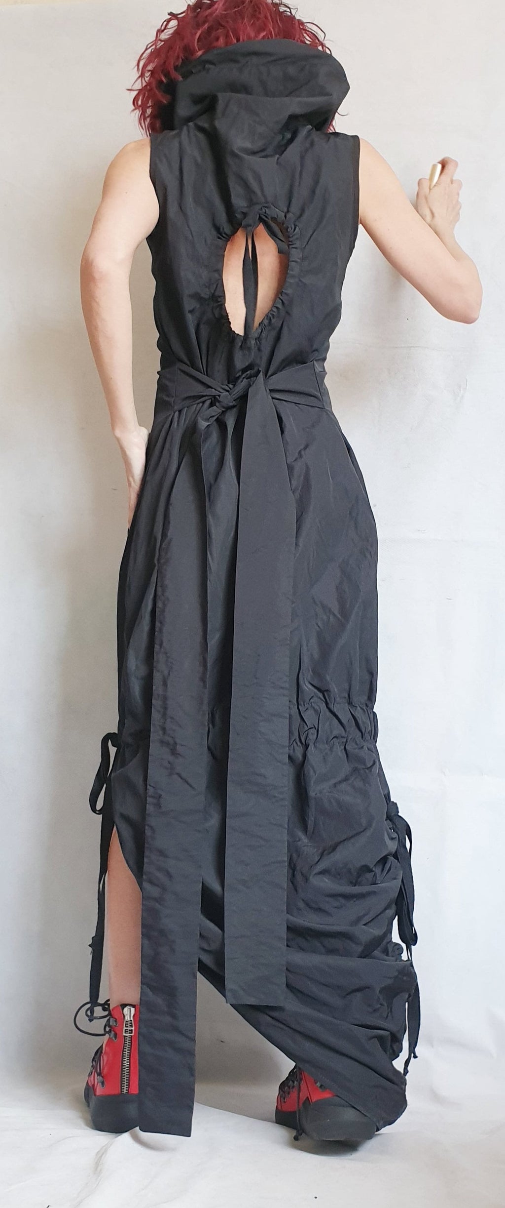 Black Asymmetric Sleeveless Maxi Dress | Open Back Gothic Fit | women’s clothing | avant garde