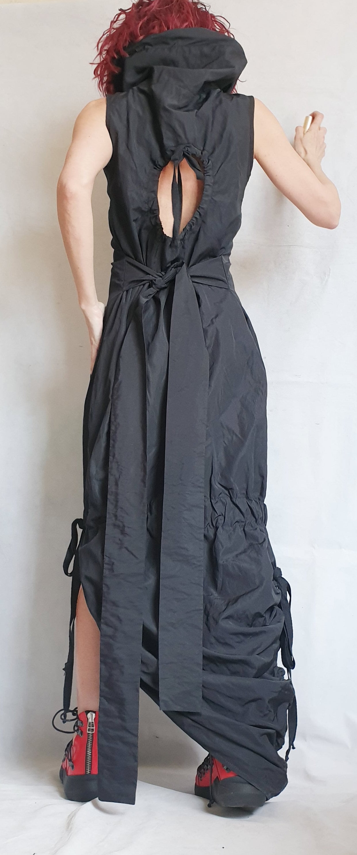 Black Asymmetric Sleeveless Maxi Dress | Open Back Gothic Fit | women’s clothing | avant garde