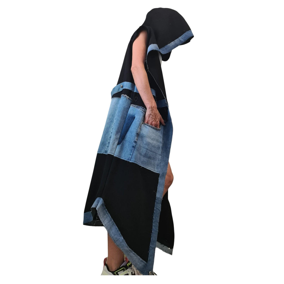Gothic Denim Cotton Asymmetric Long Vest, Extravagant Maxi Style